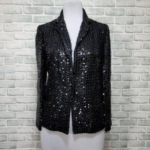 Vintage 80s Partique New York Womens M Sequin‎ Scrunch Black Long Sleeve Blazer